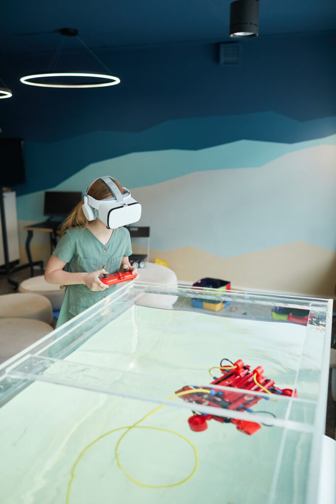 Girl Operating VR Robot