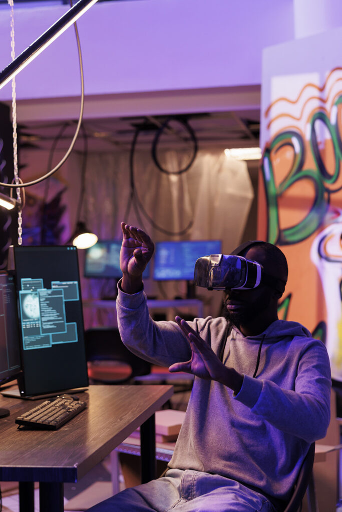 Hacker breaching system in vr helmet